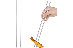 AFFEGIFTS Baguette chinoise inox, 38cm acier inoxydable baguette chinoise baguette longue cuisine japonaise baguette longue baguettes longues pour fondue friture (2 paires de baguettes en acier inoxydable)