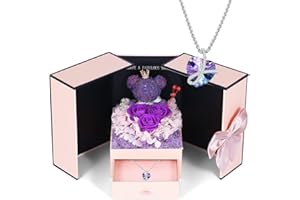 FIRESTYLE Preserved Purple Rose Moss Bear with Purple heart crystal necklace, Gifts for Women,Girlfriend,Wife,Mum,Gifts for her on Birthday, Anniversary, Valentine's Day, Mother's Day, Christmas