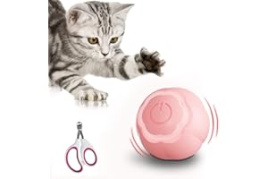XOPOZON Interactive Cat Toy Ball, Pet Toy Ball with LED Light Auto Rotating Intelligent for Cat Indoor, Auto 360° Self-Rotating & USB Rechargeable（Complimentary Pet Nail Clippers