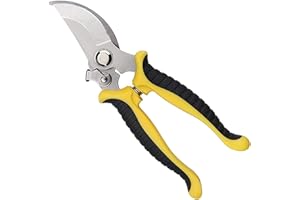 MOPPRO Garden Shears, Secateurs & Pruning Scissors, Mitre Shears, Florist Scissors, Snips, Trimmer, Clippers with Locking Handle, Gardening Gifts for Men (Yellow)