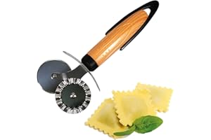 POWERSELL SRLS Rotella Tagliapasta in Acciaio Inox con Impugnatura Ergonomica, Taglia Pasta Bilama Liscia e Dentata per Sfoglia a Mano Multifunzionale