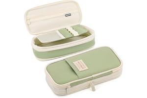 MAMUNU Expandable Pencil case with compartments, Large Capacity Pencil Cases Pencil Bag Pouch Adults, Portable Pencil Case Large School Stationery Organizer, Makeup Cosmetic Bag, Green