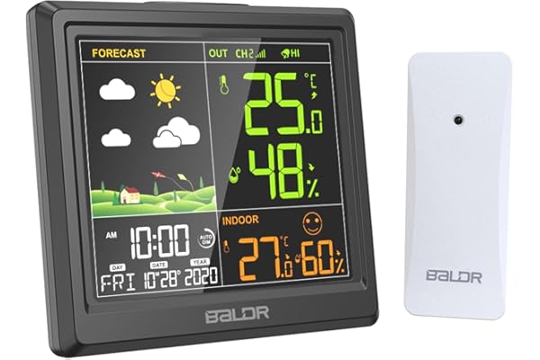 LEVIPE Estación Meteorológica Inalámbrica, Barómetro para Interiores y Exteriores, Termómetro, Higrómetro con Sensor, Pantalla de Retroiluminación LED, Reloj Digital, Alarma