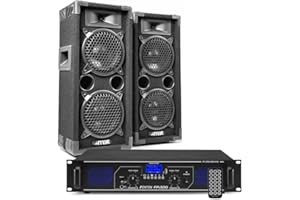 Fenton Kit DJ Max26 2 Enceintes avec Amplificateur - 1200 Watts, avec Fonction Bluetooth et Lecteur MP3, Télécommande Incluse, Câbles Fournis, Idéal pour Les DJs Débutants