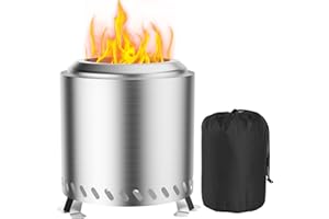 FILLIS Brasero Exterieur de Jardin, Foyer sans fumée Acier Inoxydable 22x22x26cm Mini Corbeille à feu Tonneau de feu avec Pied et Sac de Rangement, Balcon Terrasse Jardin Déco, Idéal pour BBQ Pellets Bois