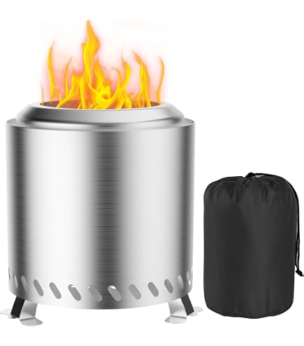 Edenoutdoor Feuerstelle, Feuerkorb, Feuertonne, Ø 37 cm, Deko für Garten,Terrasse und Balkon,Für Pellets/Holz, Edelstahl rauchfreier Camping-Tischkocher für die Vorstadt,Silber Garten