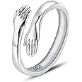 LOVECOM S925 Sterling Silver Hug Rings for Women Teen Girls Adjustable Hugging Hands Open Ring for Men Promise Rings Jewelry Birthday Farthers Day Gifts for Dad Mom Wife Daughters Grandma Best Friend