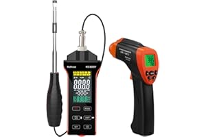 Digital Hot Wire Anemometer, Kethvoz HVAC Wind Speed Gauge Measure Air Velocity 0.1-30 m/s CFM/CMM Wind Flow 0-999900 ft3/minTemperature Humidity mit 2-in-1 Infrared Thermometer