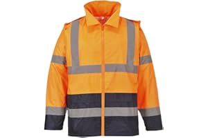 ‎PORTWEST Portwest Klassische Kontrast Warnschutz-Regenjacke, Größe: L, Farbe: Orange/Marine, H443ONRL