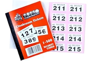 Bingosupermarket Raffle Tickets 1-500 Cloakroom - Assorted Colours bordered (Pink)