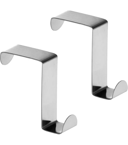 IGadgitz Pack Of 2 Stainless Steel Over-Door Hooks – Reversible Hangers For Cupboards, Drawers, And Cabinets (Up To 1.5")