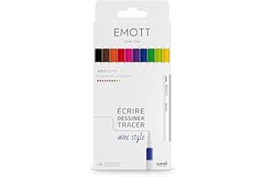 UNI-BALL Emott - Uni Ball - Uni Mitsubishi Pencil - 10 Feutres Essential Colors - Écrire, Dessiner, Tracer avec Style - Pointe 0,4mm - Bleu, Rouge, Vert, Rose, Fuchsia, Marron, Orange, Noir, Jaune, Vert Clair