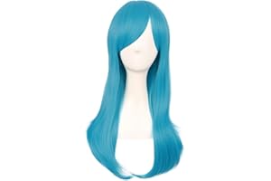Mapofbeauty 24 Pulgadas/60cm Centímetros Flexión de Flequillo Largo Peluca de Fiesta de Cosplay (Azul)