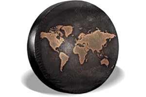 Hokdny Reserveradabdeckung,Radreifenabdeckung,80-83cm Radabdeckung Wetterfest Reifenschutz Schmutzfest Universal Ersatz Reifen Abdeckung für LKW SUV RV (Braune Weltkarte),17inch