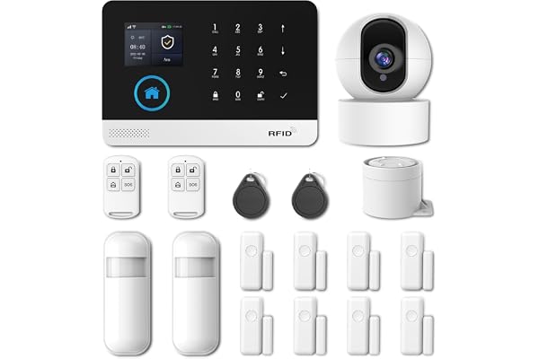 Système d'alarme Domestique sans Fil, 17 pièces GSM SMS WiFi Système d'alarme antivol Complet, sirène d'alarme avec PIR, capteur de fenêtre de Porte, télécommande pour Appartement, Garage, Bureau