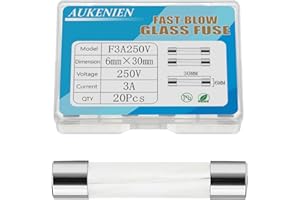 AUKENIEN 6x30MM 3A 250V Fusibles Cristal 3 Amperio Fusible de Vidrio de Tubo Soplado Fusión Rápido Kit