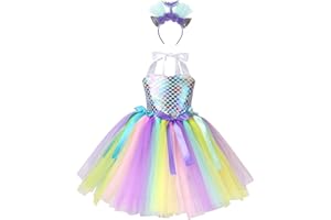 IEFIEL Robe Princesse Sirène Soirée Fille Longue Robe Cérémonie Mariage Cocktail Tutu Robe Serre-tête Enfant Costume Anniversaire Baptême Carnaval Fête Halloween 2-12 Ans