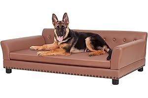 BingoPaw Divano Cani Taglia Grande: XXL Poltrona per Cani Lusso Media Materasso Letto per Cani Grandi in Pelle Leathaire Traspirante Impermeabile Divano per Animali Interno Ortopedico 120x78x40cm