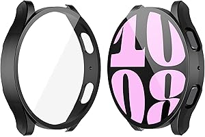 YoLin 2-Stück Mit Glas Ultradünne Displayschutz Kompatibel mit Samsung Galaxy Watch 6 40mm, PC All-Around Schutzhülle für Samsung Galaxy Watch 6 40mm (2 Schwarz)