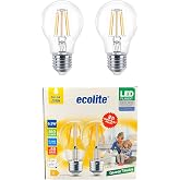 Ecolite 6,5W LED Filament Ampul E27 | 60W Eşdeğer | 2700K Sarı Işık | 810 L&uuml;men | 2&rsquo;li Paket | Enerji Sınıfı E