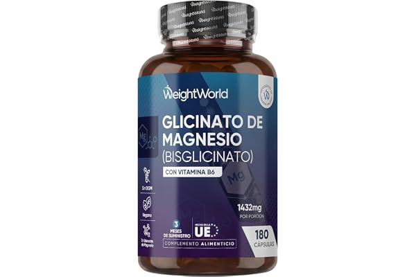 Glicinato de Magnesio 1432mg con Vitamina B6-180 Cápsulas Veganas | 3 Meses de Suministro - Aporta 200mg de Magnesio Puro, Sin OGM ni Estearato de Magnesio