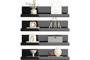 LOFTPLUS Baldas Pared Sin Agujeros Juego de 4 - Negro Acrílico Estanteria Flotantes Pared para Cosméticos, Fotos y Adornos, Estante Adhesivo para Cocina, Baño y Salón (32 x 10 x 8 cm)