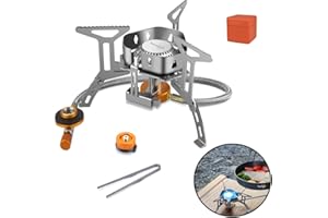 Tentock Mini Estufa de Camping, 3500W Hornillos Portátiles de Acampada con Encendido Piezoeléctrico Estufa de Gas Ultraligera de Acero para Cocinar Al Aire Libre Montañismo Picnic Pesca