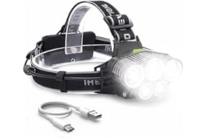 Coyonce Victoper Torcia Frontale LED Ricaricabile,5 LED Lampada da Testa Super Luminosa 6000 Lumen, Regolabile a 90°, Impermeabile IPX4,Faro da testa USB ricaricabile, adatto per sport all'aperto