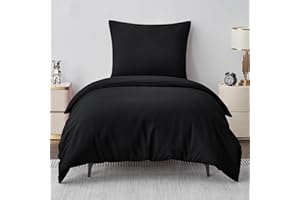 Aisbo 2-częściowy komplet pościeli – poszwa na kołdrę 135 x 200 cm, z mikrofibry, z zamkiem błyskawicznym, miękka i nie wymaga prasowania, kolor czarny