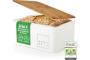 Lumaland Cuisine Panera, fiambrera de metal con tapa de bambú, caja rectangular de 30,5 x 23,5 x 14 cm, fiambrera y tabla de cortar 2 en 1, color blanco