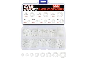 500 Pcs Nylon Washers, Jeboler White Flat O Ring Plastic Washers, Flat Round Plastic Spacers Washer Assortment, Assorted Washer With 8 Sizes- M2/M2.5/M3/M4/M5/M6/M8/M10