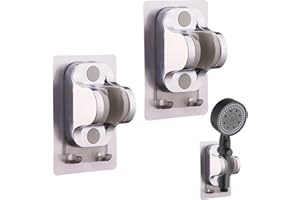 DBALL Uchwyt na głowicę prysznicową, 2 sztuki, uchwyt prysznicowy, bez wiercenia, regulowany uchwyt prysznicowy z 2 haczykami na głowicę prysznicową łazienkową (srebrny)