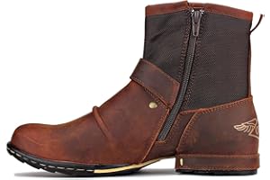 COWSDELLA Stivali da uomo in pelle con suola in gomma Stivali da Moto da Motociclista Cowboy con cerniera Chukka Stivaletti Classico CD-5008-1-D