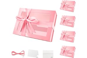 PKGMAGIC 5 Boites Cadeaux Vide Rose，24,1x17,8x10,2 CM Boites Cadeaux avec Fenetre Transparente,Petite Boites Cadeaux Magnétique et Ruban pour Anniversaire,Mariage