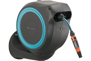 Gardena Enrouleur de tuyau Mural Rollup S (Turquoise)– Longueur 15m – Ø11mm– Garantie 5 ans– Dévidoir pivotant à 180°– Kit complet avec lance, raccord, tuyau et support mural inclus (18600-20)