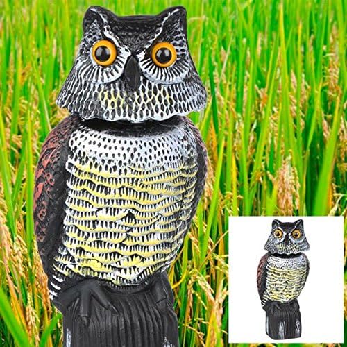 Outdoortips Large Realistic Owl Decoy With Rotating Head Bird Pigeon Crow Scarer Scarecrow