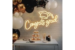 HFHUNGKEONG Letrero LED acrílico de neón con texto en inglés "Congrats Grad" regulable para decoración de graduación, clase de 2024, para sala de fiestas, dormitorio, telón de fondo, regalos de celebración