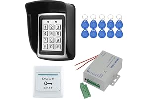 YAVIS RFID Metall Codeschloss Türöffner Tastatur Zugangskontrolle System Kit Set 125 kHz EM Kartenleser Weigang 26 + Wasserdichter Regen Cover + Netzteil + Exit-Taste + 10 RFID ID Schlüsselanhänger