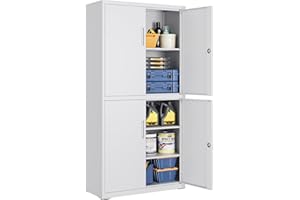 ‎SONGMICS SONGMICS Aktenschrank, Mehrzweckschrank, Büroschrank, mit 4 Türen und 5 Ebenen, 40 x 80 x 180 cm, 2 Schlösser, verstellbare Ablagen, Aufbewahrungsschrank aus Stahl, mattgrau OMC016G01