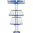 SUNDEX Made in India Life Time Use 3 Tier Extra Heavy Duty Stainless Steel Floor Cloth Dryer Stand Racks Hanger (Royel Blue)