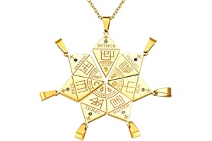 FaithHeart Médaille Talisman 7 Archanges Personnalisable-Pendentif Sceau des 7 Archanges Or/Noir/Acier Inoxydable + Chaîne 55+5cm,Bijoux Collier Occulte Amulette Protection pour Hommes et Femmes