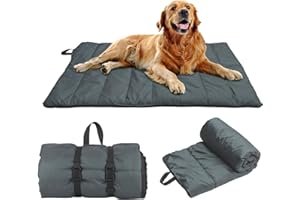 Feelhap Tapis pour Chien de Voyage, 110×68 cm Lit pour Chien d'Extérieur Imperméable, Facile à Rouler avec Boucle, Grand Lit de Voyage pour Chiens Moyens & Grands Panier Chiens Coussin Lavable (Gris)