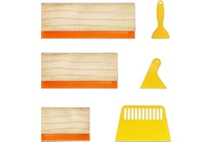 Worown 6 Pieces 6 Sizes Screen Printing Squeegee, 3 Sizes 75 Durometer Wooden Ink Scraper (13.7, 9.4, 5.9 inch), 3 Sizes Plastic Ink Scraper (6.8, 3.3, 2.3 inch) for Screen Printing