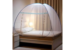 mizikuu Moskitonetz Bett, Pop up Doppeltür Moskitozelt 180 * 200cm Bett-Moskitonetz Tragbare Faltbares Engmaschiges Mückennetz Moskito-Campingzelt für Schlafzimmer Outdoor Camping, Blauer Rand