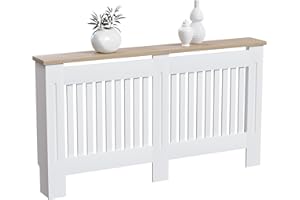 ‎VIDA DESIGNS Vida Designs Heizkörperverkleidung Arlington, weiß, modern lackiertes MDF-Gehäuse, Lamellen, Grill, Holzablage, groß (H: 83,3/B: 152/T: 19 cm)