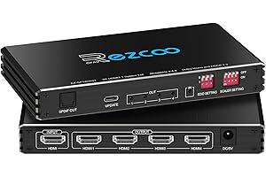 ROFAVEZCO Divisor HDMI 2.1 4K 120Hz 1 EN 4 Salida con Extractor de Audio VRR ALLM HDCP2.3 HDR10+ Óptico SPDIF y Audio AUX de 3.5mm EDID Scaler 4K 1080P Divisor HDMI 1 EN 4 Salidas para PS5 Xbox NVIDIA