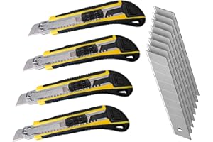 LEDLUX 4 Kit Taglierino Professionale 18mm,Cutter Taglierino Per Carta, 8 Lame di Ricambio Per Cutter (Ricarica Lama Automatico)