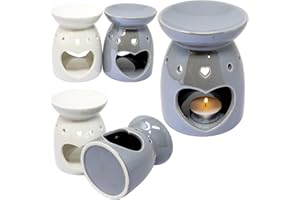 BARGAINS-GALORE Set Of 4 Heart Shape Wax Melt Burner Ceramic Essential Oil Burners - Love Decor Pattern Scented Diffuser Warmer | Home Bedroom Holder Candle Aromatherapy | Xmas Gift Set