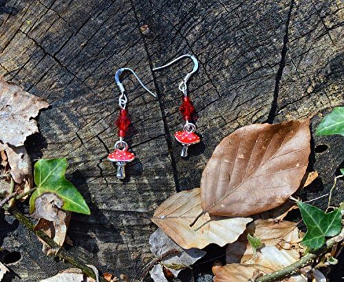 Red mushroom earrings with Swarovski crystals / fairy jewellery / Alice in Wonderland / woodland witch / nature kei / mori girl / witchy / forest elf / amanita muscaria toadstool jewelry