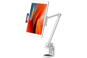 Viozon Tablet Stand Holder Mount, Rotate 360 Degrees of Flexible, Height and Angle Adjustable, High-Grade Aluminium Alloy Long Arm Compatible with 4.5-13 Mobile Phone and Tablet, iPhone, iPad(White)